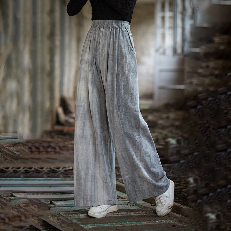 Pantalones Buddha Stones de algodón ramio para mujer, informales, lisos, sueltos, hechos a mano, con efecto tie-dye y bolsillos