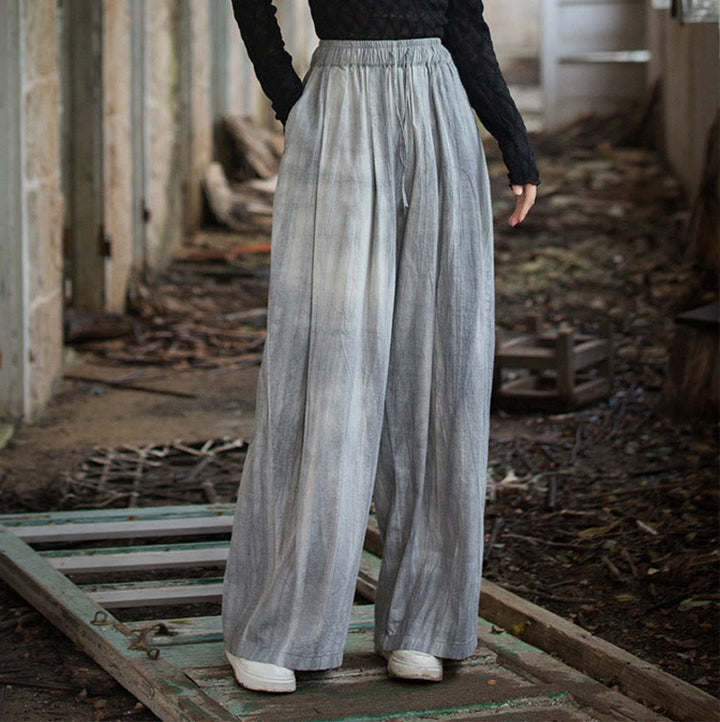 Pantalones Buddha Stones de algodón ramio para mujer, informales, lisos, sueltos, hechos a mano, con efecto tie-dye y bolsillos