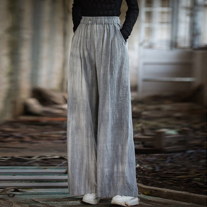 Pantalones Buddha Stones de algodón ramio para mujer, informales, lisos, sueltos, hechos a mano, con efecto tie-dye y bolsillos