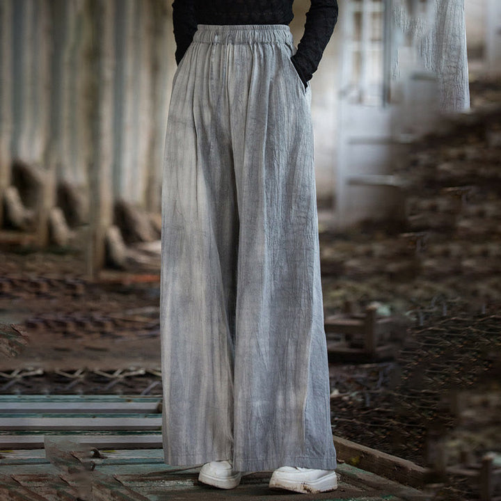 Pantalones Buddha Stones de algodón ramio para mujer, informales, lisos, sueltos, hechos a mano, con efecto tie-dye y bolsillos