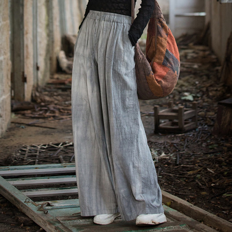 Pantalones Buddha Stones de algodón ramio para mujer, informales, lisos, sueltos, hechos a mano, con efecto tie-dye y bolsillos