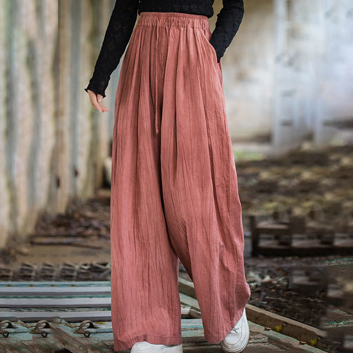 Pantalones Buddha Stones de algodón ramio para mujer, informales, lisos, sueltos, hechos a mano, con efecto tie-dye y bolsillos