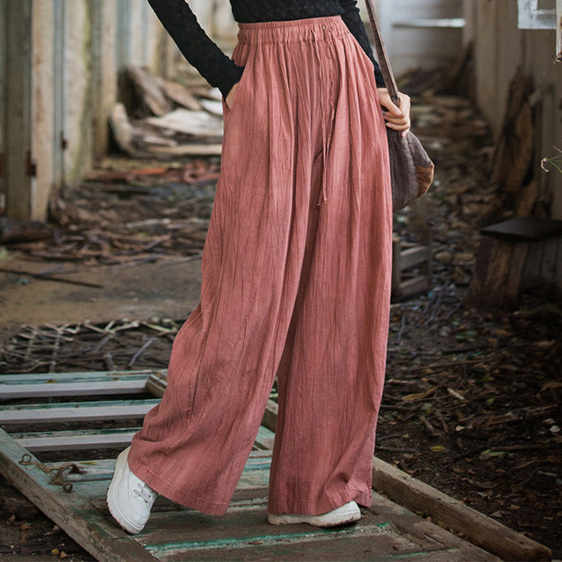 Pantalones Buddha Stones de algodón ramio para mujer, informales, lisos, sueltos, hechos a mano, con efecto tie-dye y bolsillos