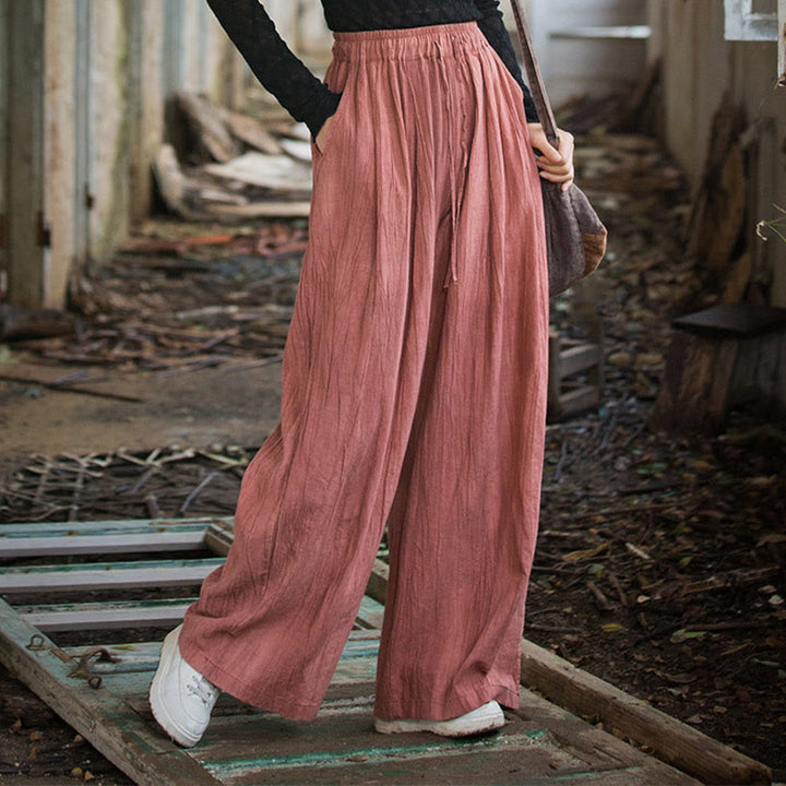 Pantalones Buddha Stones de algodón ramio para mujer, informales, lisos, sueltos, hechos a mano, con efecto tie-dye y bolsillos