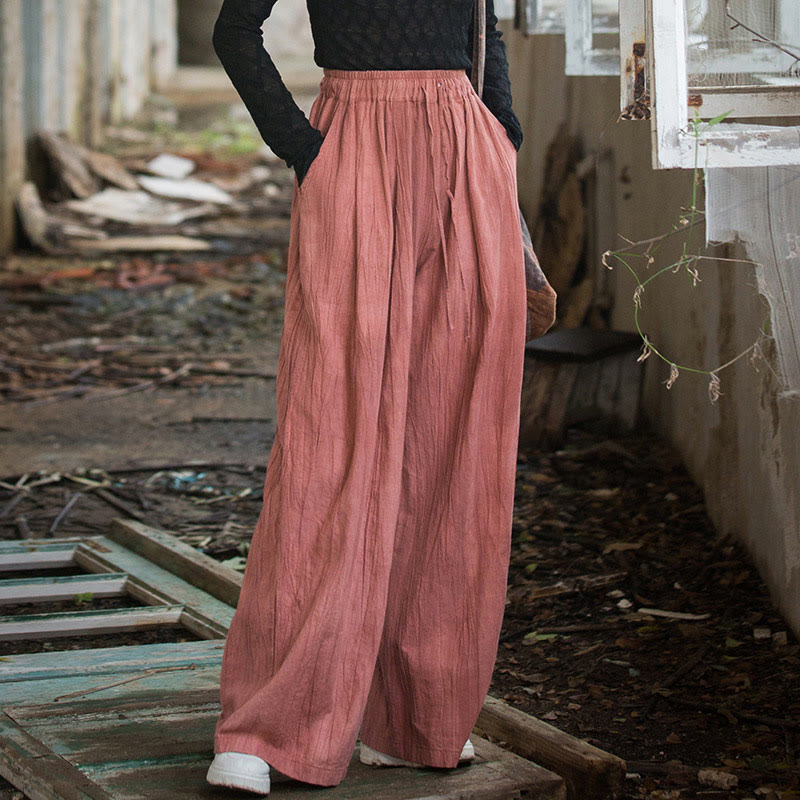 Pantalones Buddha Stones de algodón ramio para mujer, informales, lisos, sueltos, hechos a mano, con efecto tie-dye y bolsillos
