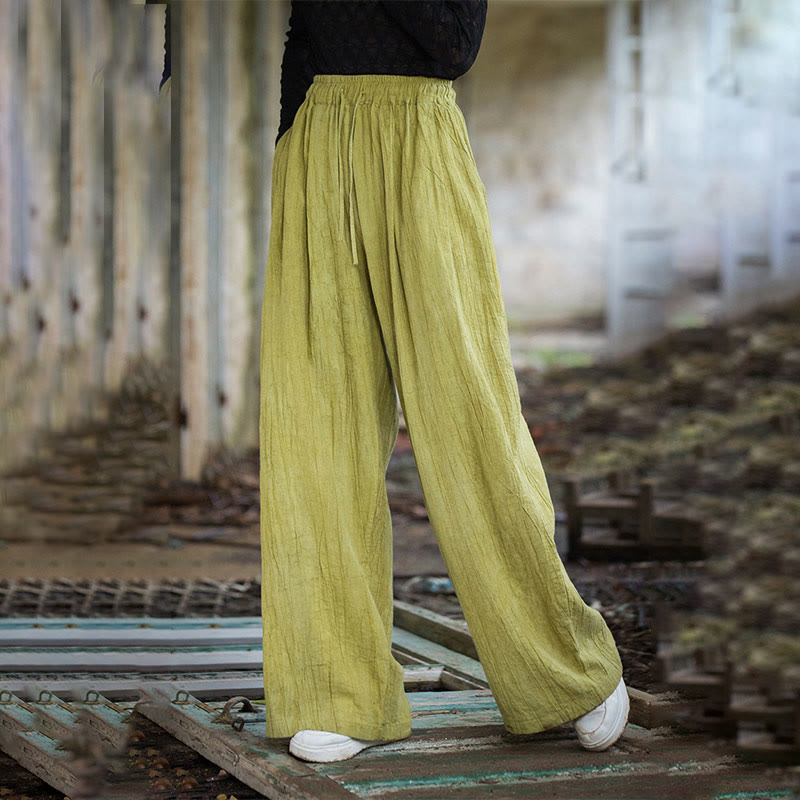 Pantalones Buddha Stones de algodón ramio para mujer, informales, lisos, sueltos, hechos a mano, con efecto tie-dye y bolsillos