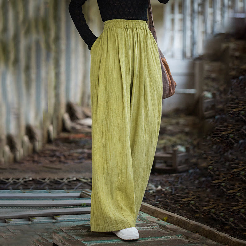Pantalones Buddha Stones de algodón ramio para mujer, informales, lisos, sueltos, hechos a mano, con efecto tie-dye y bolsillos