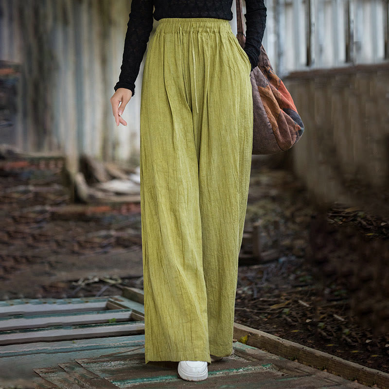 Pantalones Buddha Stones de algodón ramio para mujer, informales, lisos, sueltos, hechos a mano, con efecto tie-dye y bolsillos