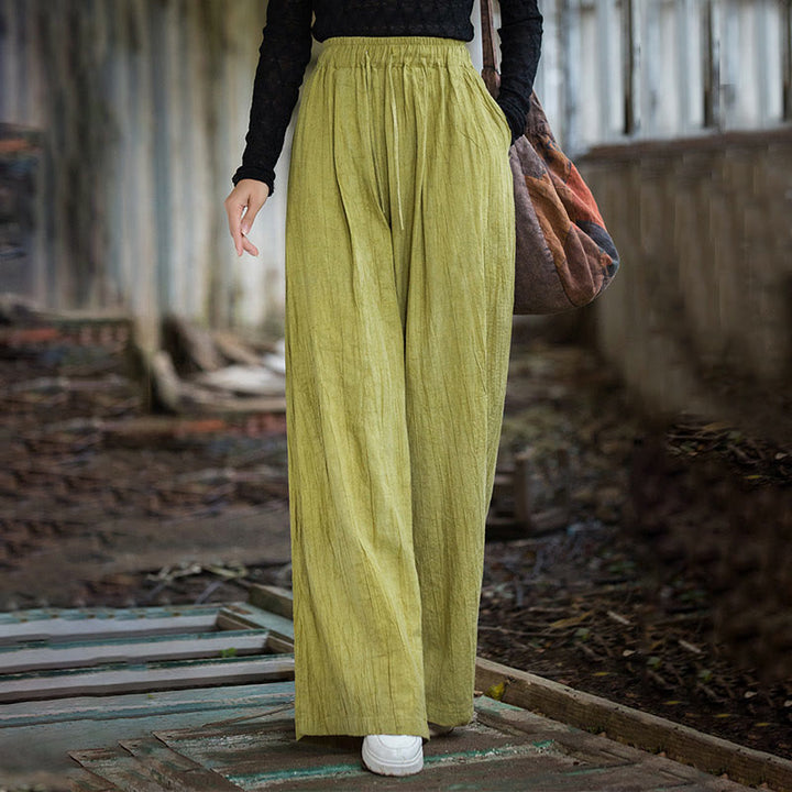 Pantalones Buddha Stones de algodón ramio para mujer, informales, lisos, sueltos, hechos a mano, con efecto tie-dye y bolsillos