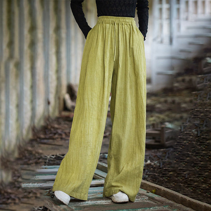 Pantalones Buddha Stones de algodón ramio para mujer, informales, lisos, sueltos, hechos a mano, con efecto tie-dye y bolsillos