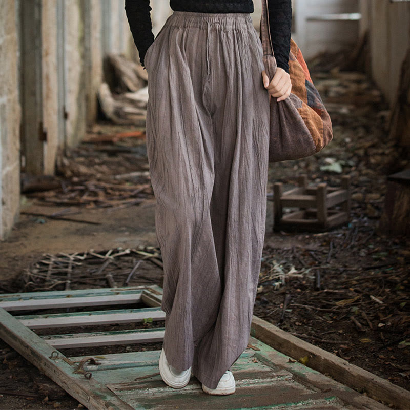 Pantalones Buddha Stones de algodón ramio para mujer, informales, lisos, sueltos, hechos a mano, con efecto tie-dye y bolsillos