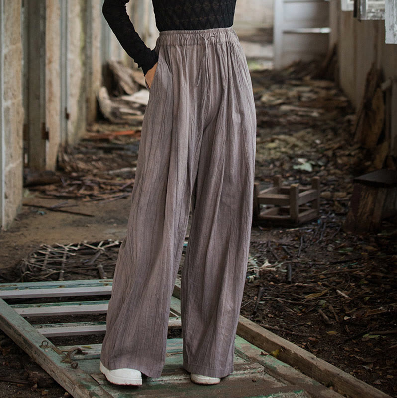 Pantalones Buddha Stones de algodón ramio para mujer, informales, lisos, sueltos, hechos a mano, con efecto tie-dye y bolsillos