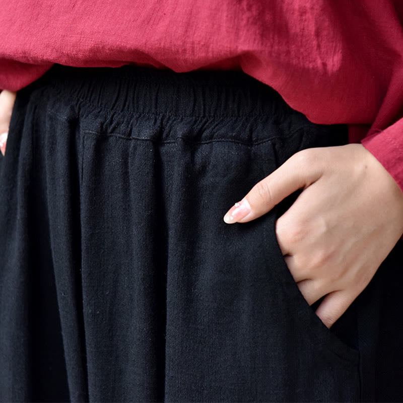 Pantalones de lino holgados informales con bolsillos y diseño de Buddha Stones para mujer