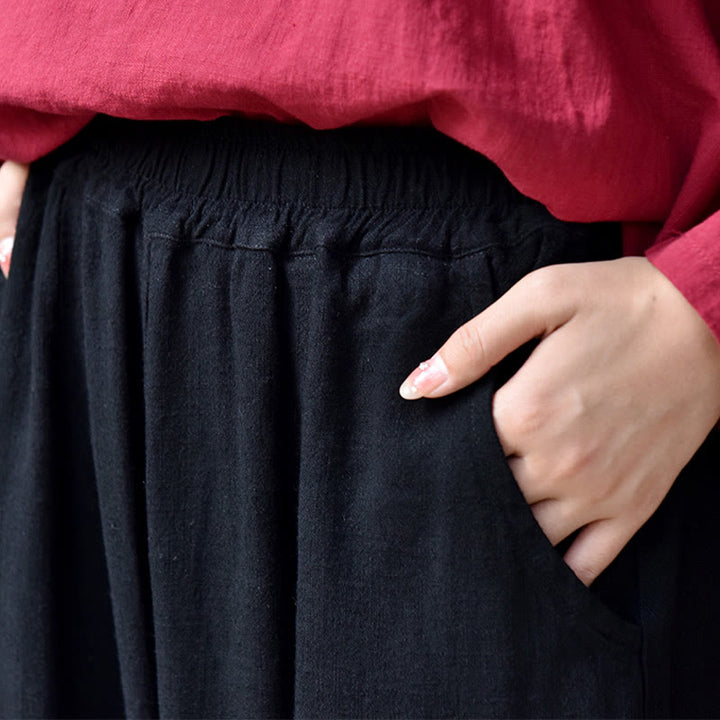 Pantalones de lino holgados informales con bolsillos y diseño de Buddha Stones para mujer