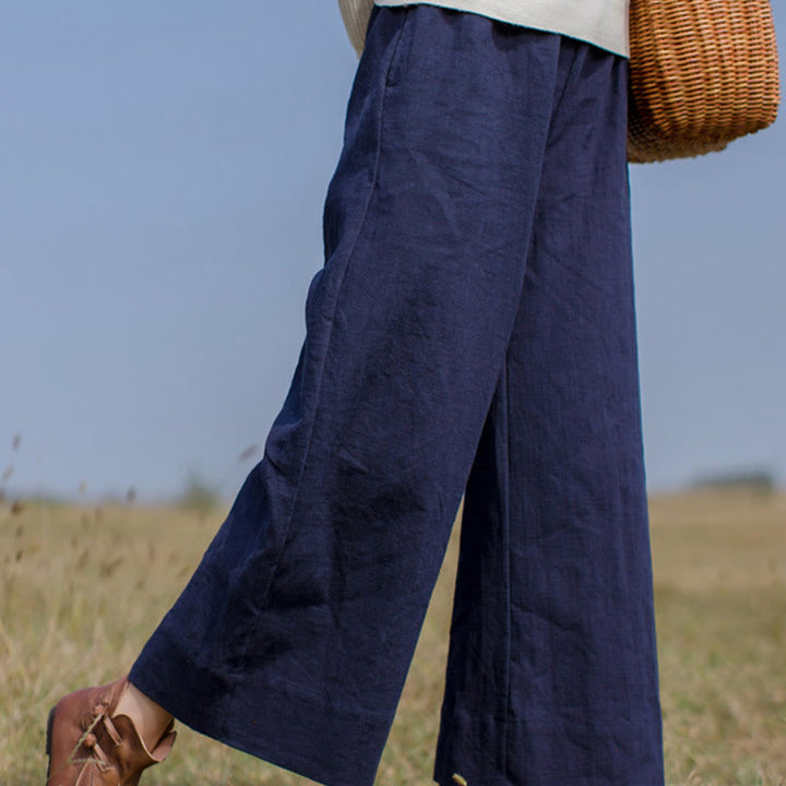 Pantalones anchos de pierna de ramio para mujer, informales, lisos y holgados, con bolsillos, de Buddha Stones