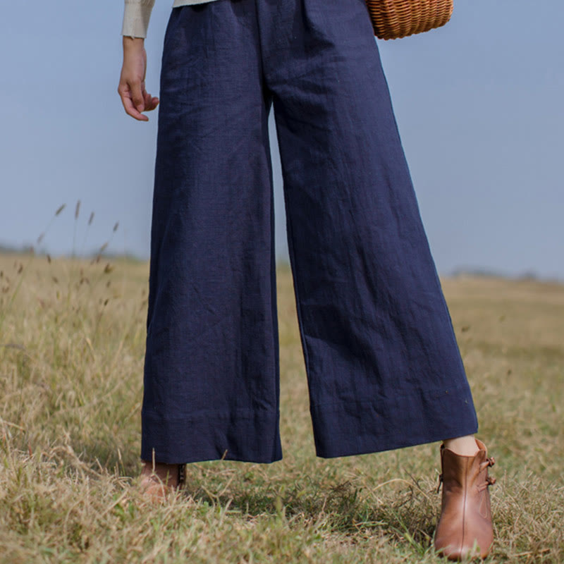 Pantalones anchos de pierna de ramio para mujer, informales, lisos y holgados, con bolsillos, de Buddha Stones