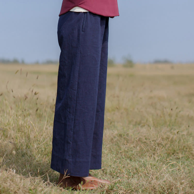 Pantalones anchos de pierna de ramio para mujer, informales, lisos y holgados, con bolsillos, de Buddha Stones