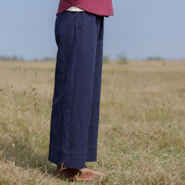 Pantalones anchos de pierna de ramio para mujer, informales, lisos y holgados, con bolsillos, de Buddha Stones
