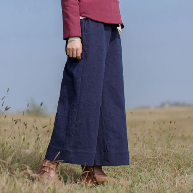 Pantalones anchos de pierna de ramio para mujer, informales, lisos y holgados, con bolsillos, de Buddha Stones