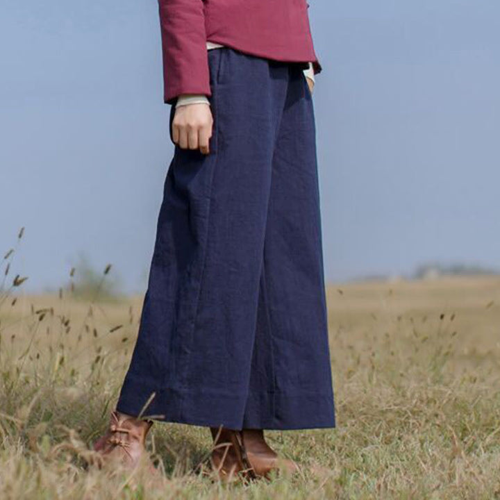 Pantalones anchos de pierna de ramio para mujer, informales, lisos y holgados, con bolsillos, de Buddha Stones