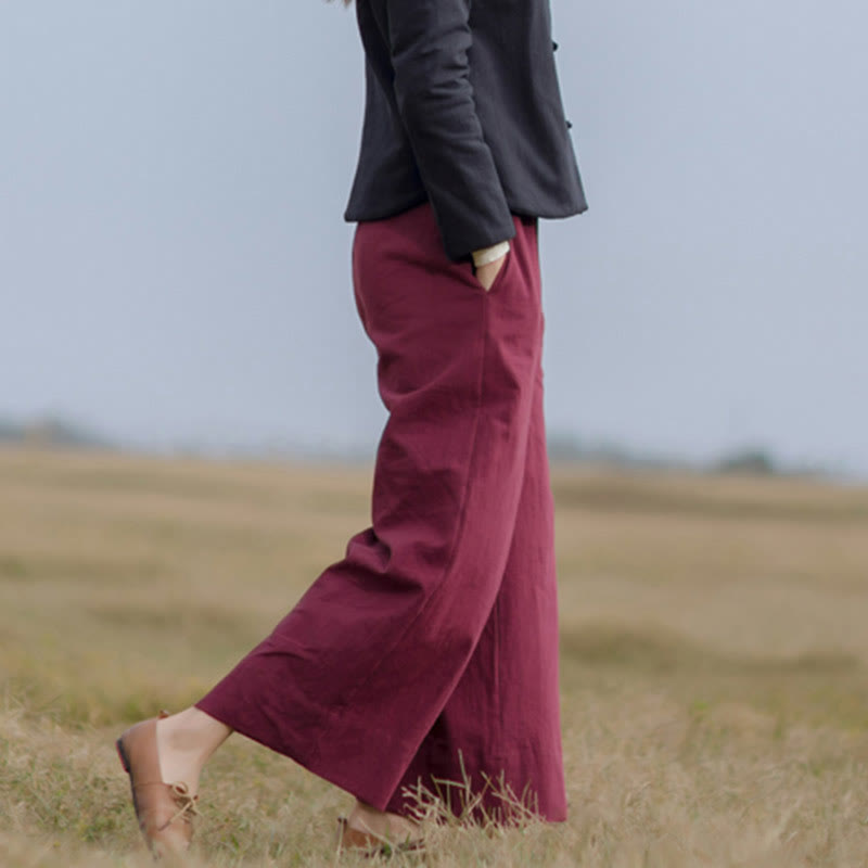 Pantalones anchos de pierna de ramio para mujer, informales, lisos y holgados, con bolsillos, de Buddha Stones - image 11