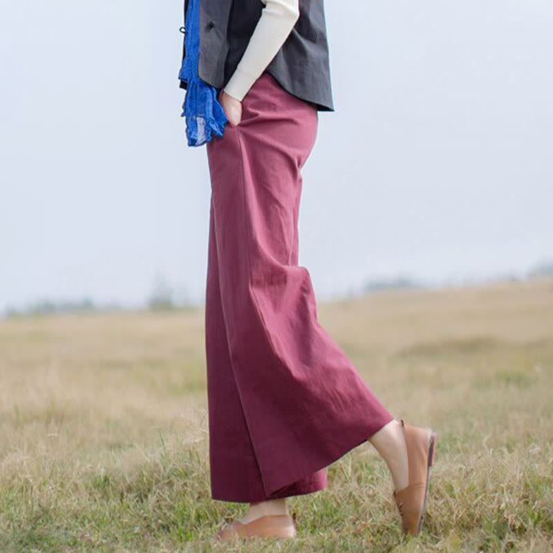 Pantalones anchos de pierna de ramio para mujer, informales, lisos y holgados, con bolsillos, de Buddha Stones