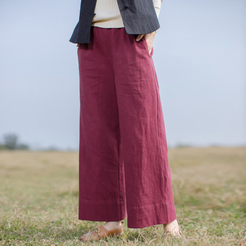 Pantalones anchos de pierna de ramio para mujer, informales, lisos y holgados, con bolsillos, de Buddha Stones