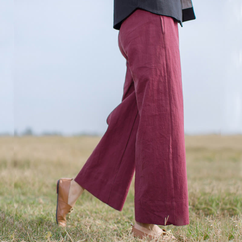 Pantalones anchos de pierna de ramio para mujer, informales, lisos y holgados, con bolsillos, de Buddha Stones