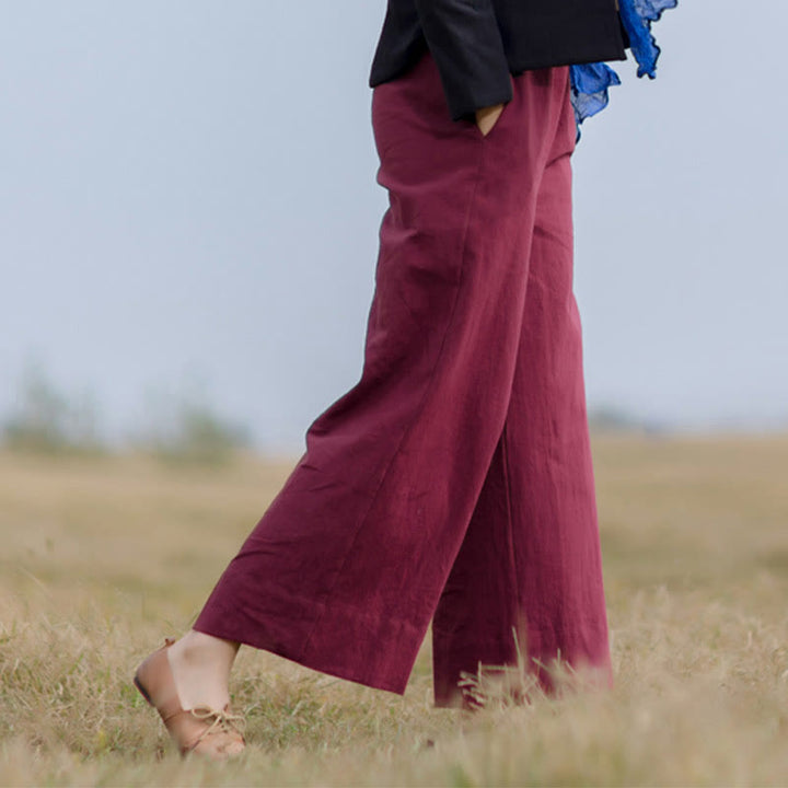 Pantalones anchos de pierna de ramio para mujer, informales, lisos y holgados, con bolsillos, de Buddha Stones - image 12