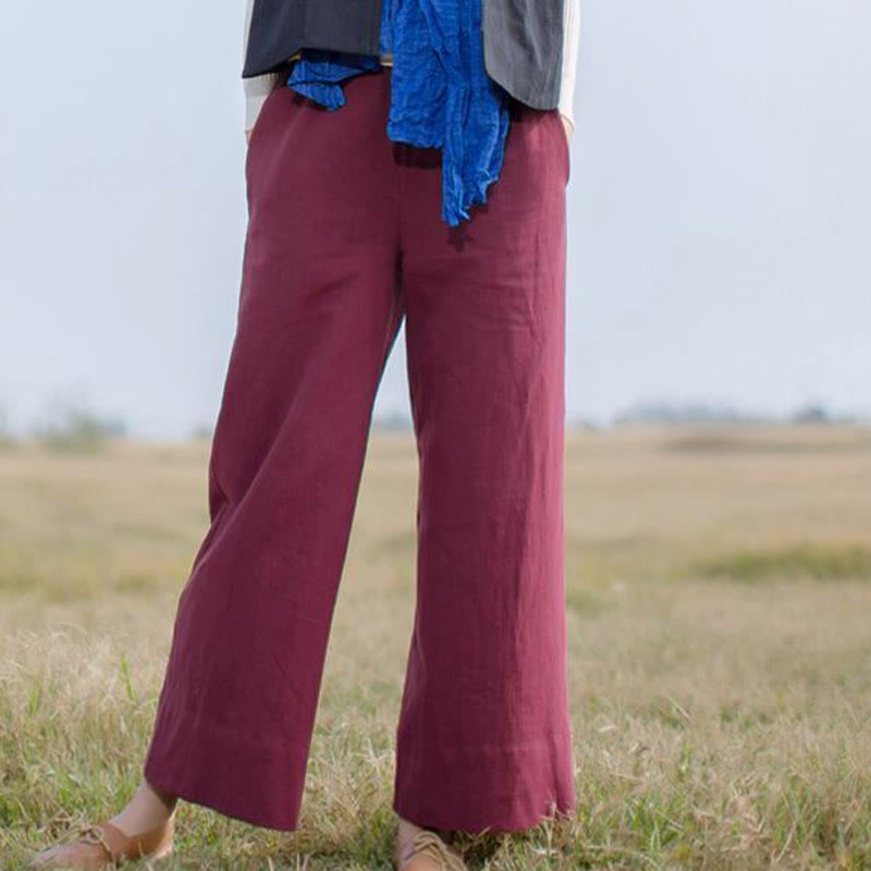 Pantalones anchos de pierna de ramio para mujer, informales, lisos y holgados, con bolsillos, de Buddha Stones
