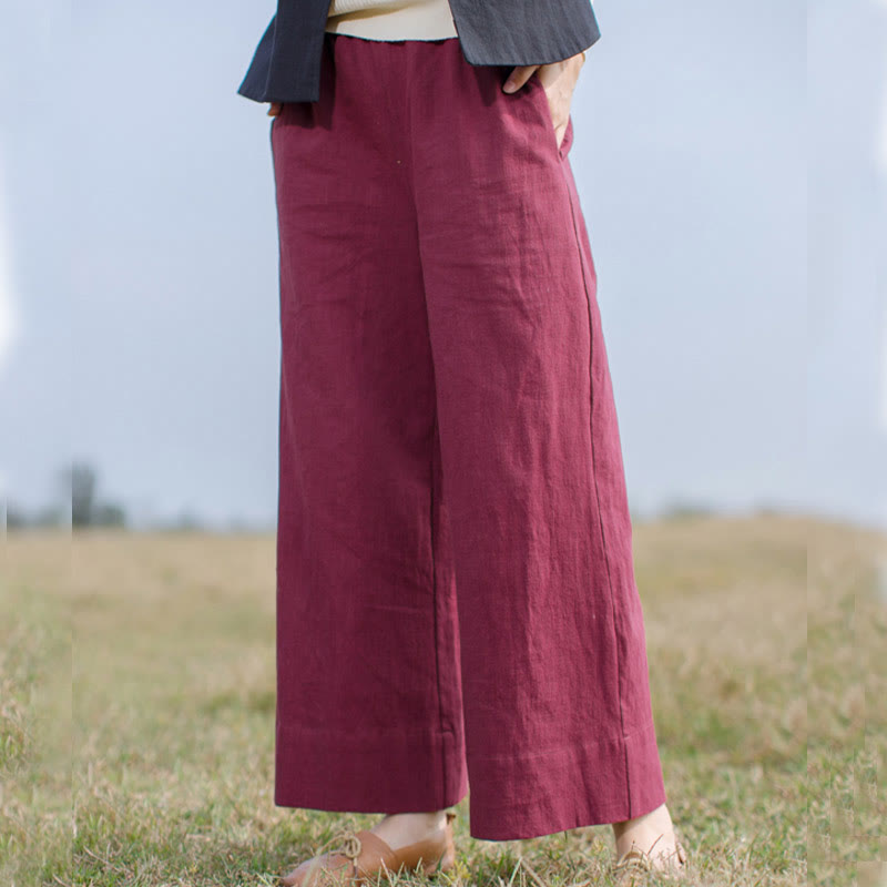 Pantalones anchos de pierna de ramio para mujer, informales, lisos y holgados, con bolsillos, de Buddha Stones