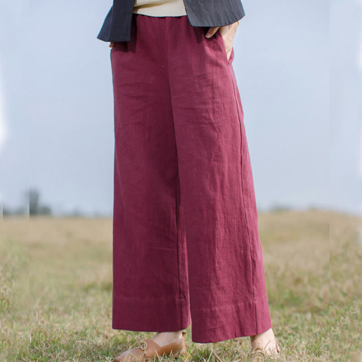 Pantalones anchos de pierna de ramio para mujer, informales, lisos y holgados, con bolsillos, de Buddha Stones