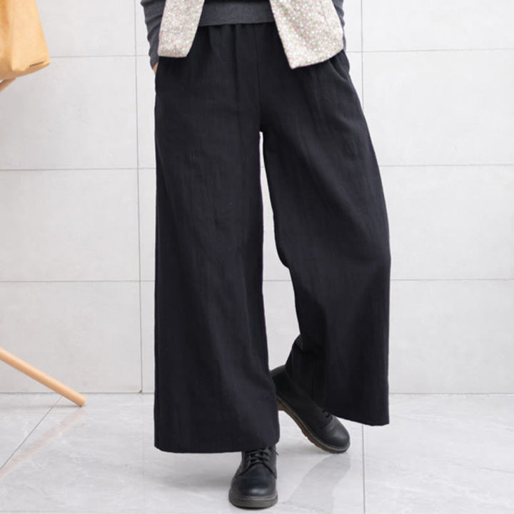 Pantalones anchos de pierna de ramio para mujer, informales, lisos y holgados, con bolsillos, de Buddha Stones