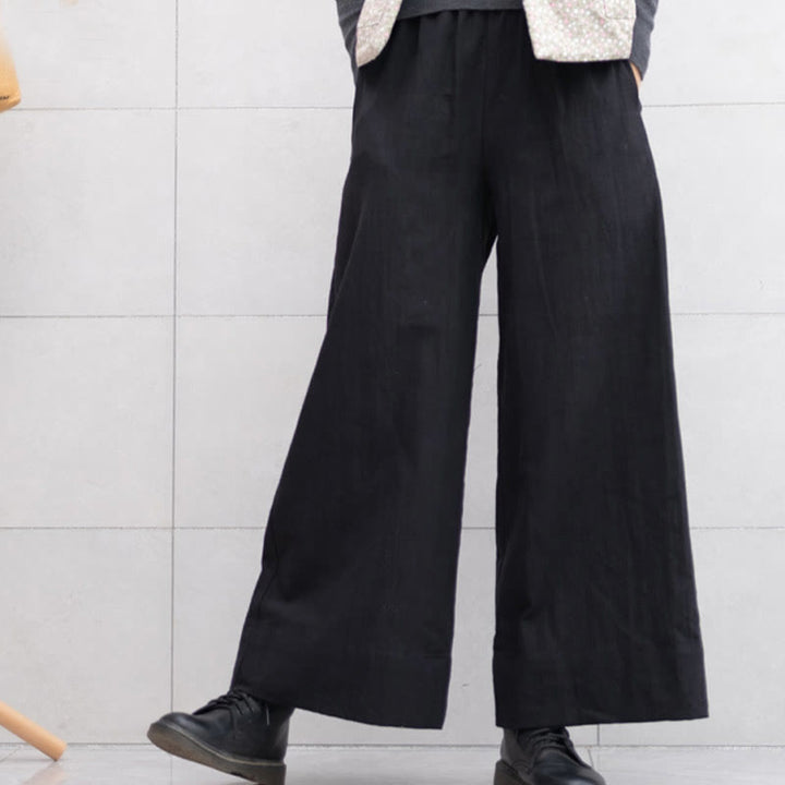 Pantalones anchos de pierna de ramio para mujer, informales, lisos y holgados, con bolsillos, de Buddha Stones