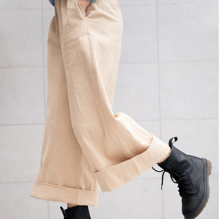 Pantalones anchos de pierna de ramio para mujer, informales, lisos y holgados, con bolsillos, de Buddha Stones - image 22