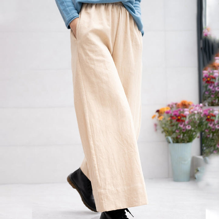 Pantalones anchos de pierna de ramio para mujer, informales, lisos y holgados, con bolsillos, de Buddha Stones