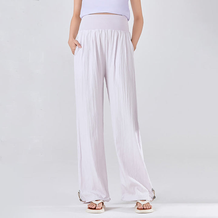 Pantalones anchos de viscosa para mujer, informales, lisos, sueltos, con cintura elástica alta y bolsillos, de Buddha Stones - image 9