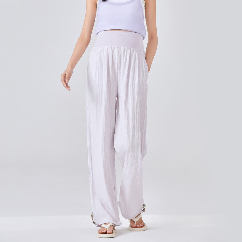 Pantalones anchos de viscosa para mujer, informales, lisos, sueltos, con cintura elástica alta y bolsillos, de Buddha Stones - MistyRose - US8-10, UK/AU12-14, EU40-42 (XL) - image 8