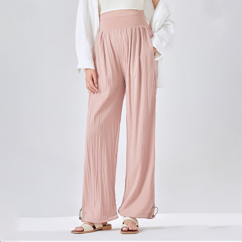 Pantalones anchos de viscosa para mujer, informales, lisos, sueltos, con cintura elástica alta y bolsillos, de Buddha Stones - image 14