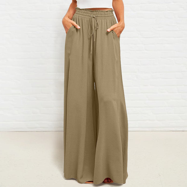 Pantalones anchos de poliéster para mujer, informales, con cintura alta elástica y bolsillos, de Buddha Stones