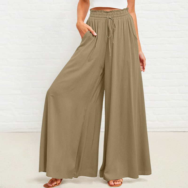 Pantalones anchos de poliéster para mujer, informales, con cintura alta elástica y bolsillos, de Buddha Stones