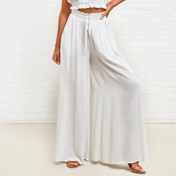 Pantalones anchos de poliéster para mujer, informales, con cintura alta elástica y bolsillos, de Buddha Stones