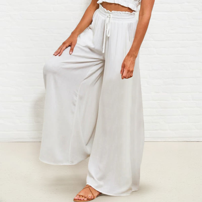 Pantalones anchos de poliéster para mujer, informales, con cintura alta elástica y bolsillos, de Buddha Stones