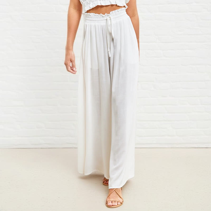 Pantalones anchos de poliéster para mujer, informales, con cintura alta elástica y bolsillos, de Buddha Stones