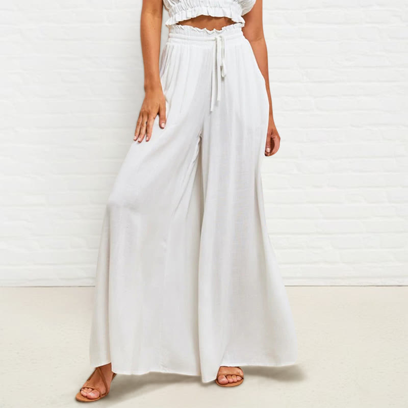 Pantalones anchos de poliéster para mujer, informales, con cintura alta elástica y bolsillos, de Buddha Stones