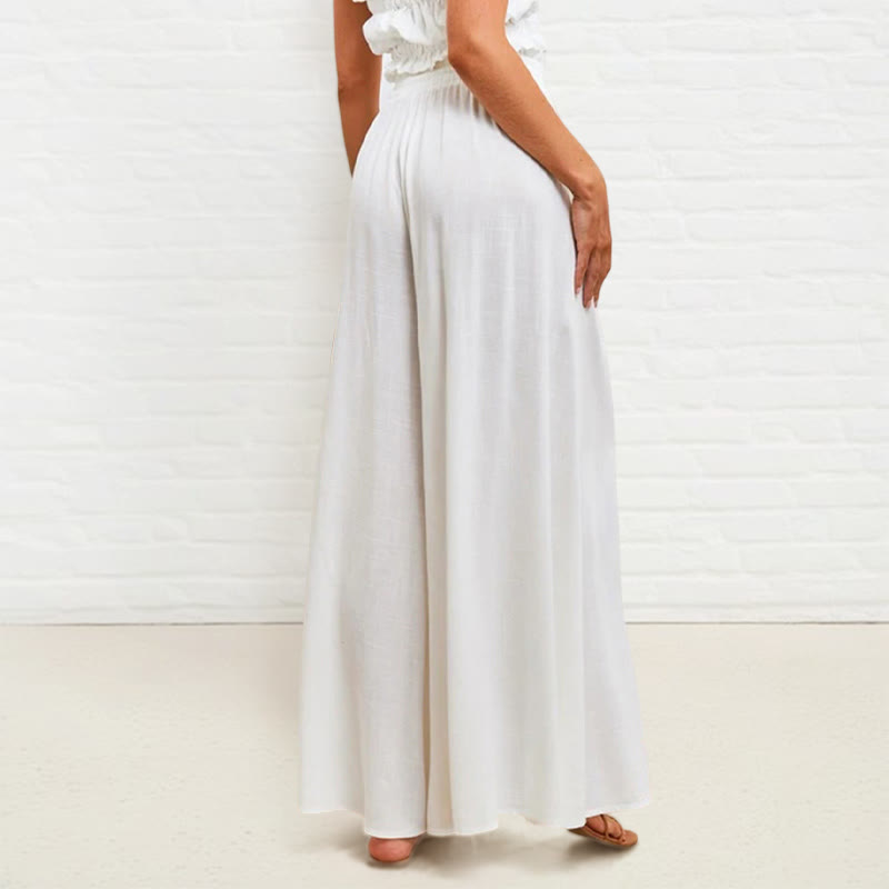 Pantalones anchos de poliéster para mujer, informales, con cintura alta elástica y bolsillos, de Buddha Stones