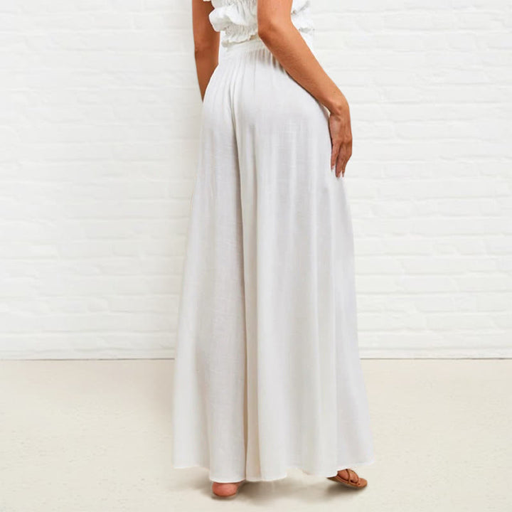 Pantalones anchos de poliéster para mujer, informales, con cintura alta elástica y bolsillos, de Buddha Stones