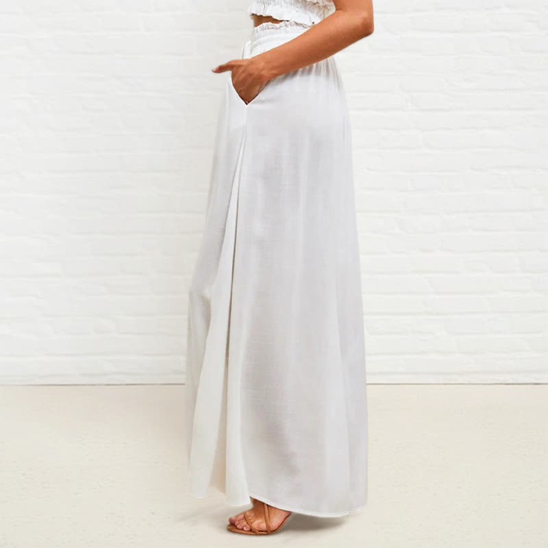 Pantalones anchos de poliéster para mujer, informales, con cintura alta elástica y bolsillos, de Buddha Stones