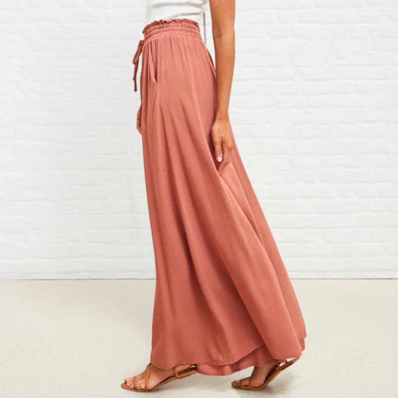 Pantalones anchos de poliéster para mujer, informales, con cintura alta elástica y bolsillos, de Buddha Stones