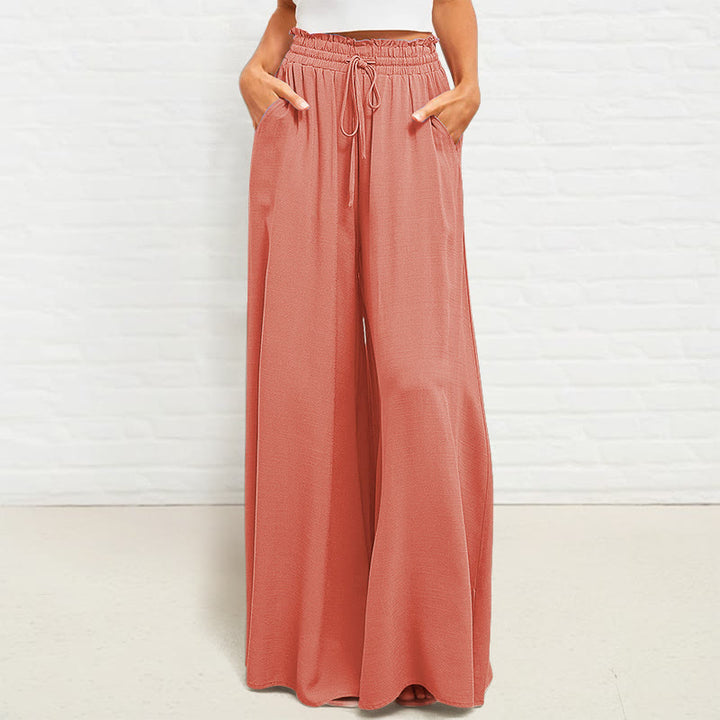 Pantalones anchos de poliéster para mujer, informales, con cintura alta elástica y bolsillos, de Buddha Stones